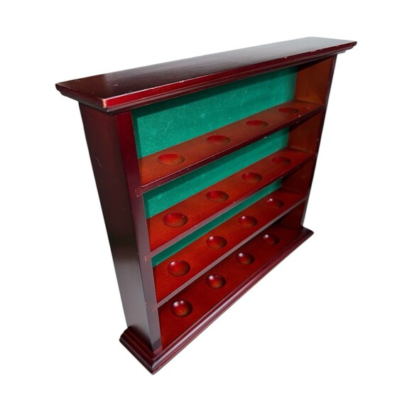 Vintage Mahogany Display Case Green Felt 16 Slot Round Divots - Picture 5 of 16